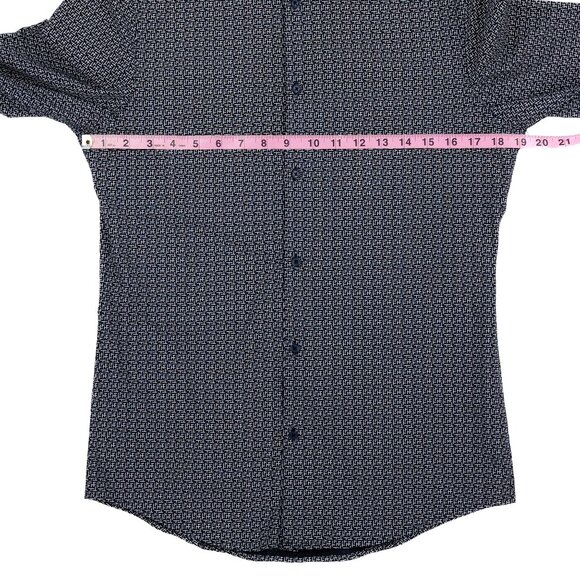 H&M Men's SMALL Black Geometric Abstract Crosshatch Print Button Up LS Shirt - Picture 8 of 11